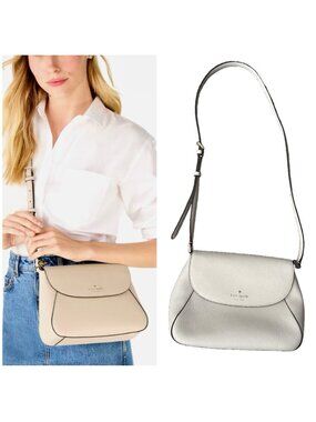 New Kate Spade Monica Flap Crossbody Purse Leather Medium Ivory White